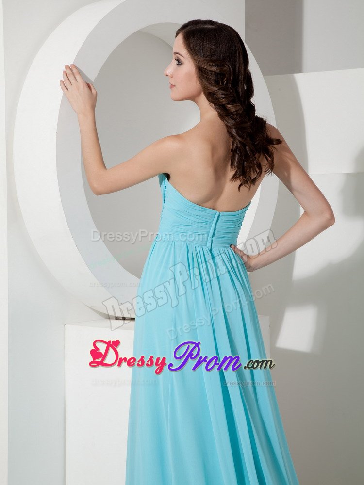 Empire Sweetheart Aqua Blue Beading Brush Train Prom Gowns