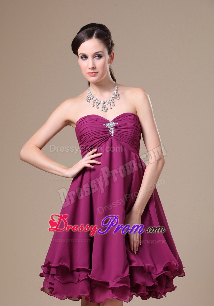 Fuchsia Pleated Prom Homecoming Dress Sweetheart Knee-length