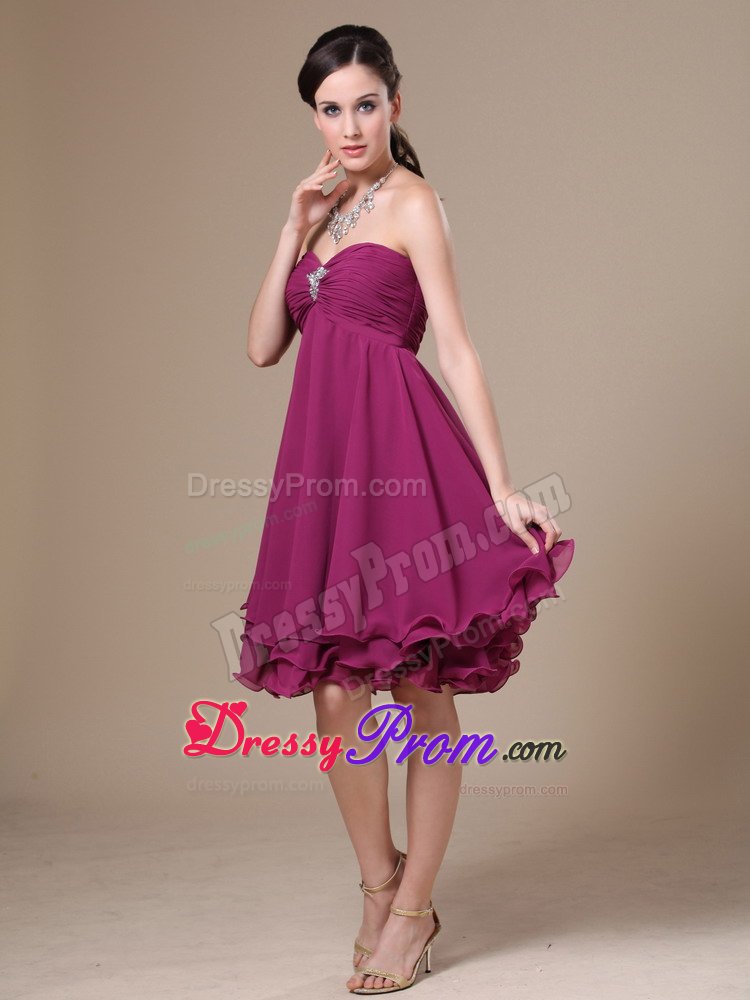 Fuchsia Pleated Prom Homecoming Dress Sweetheart Knee-length