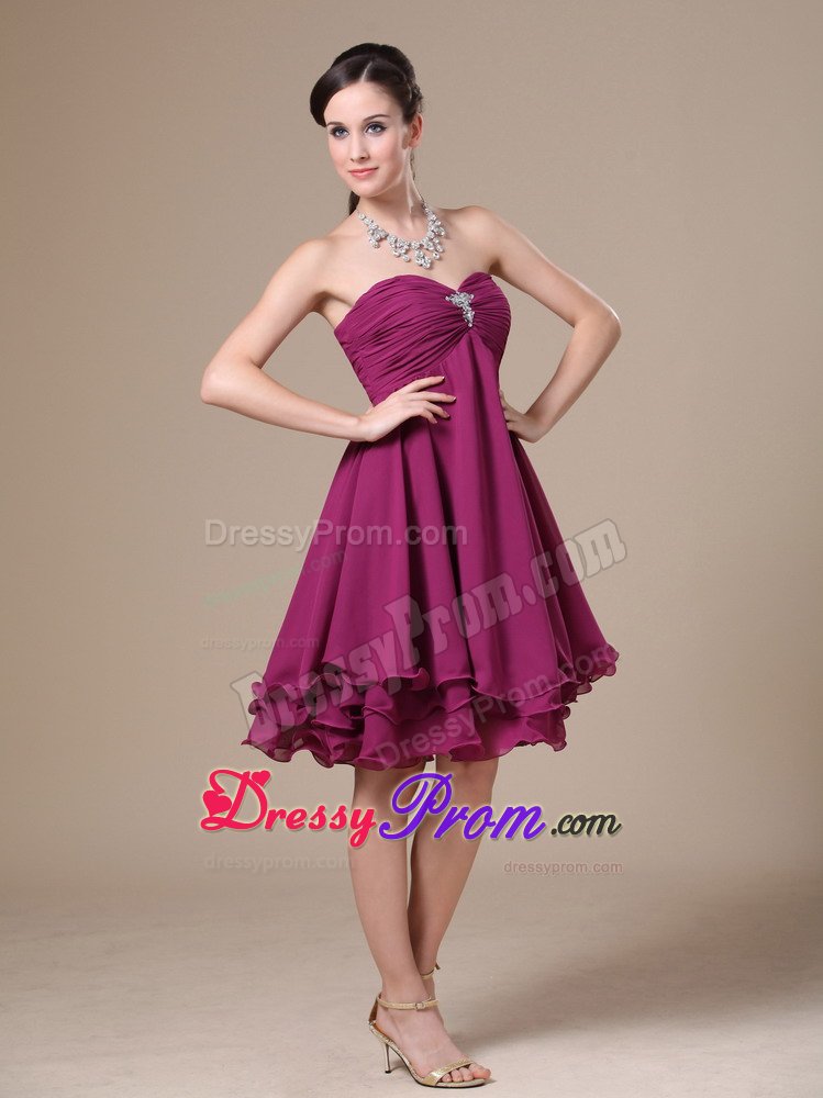 Fuchsia Pleated Prom Homecoming Dress Sweetheart Knee-length
