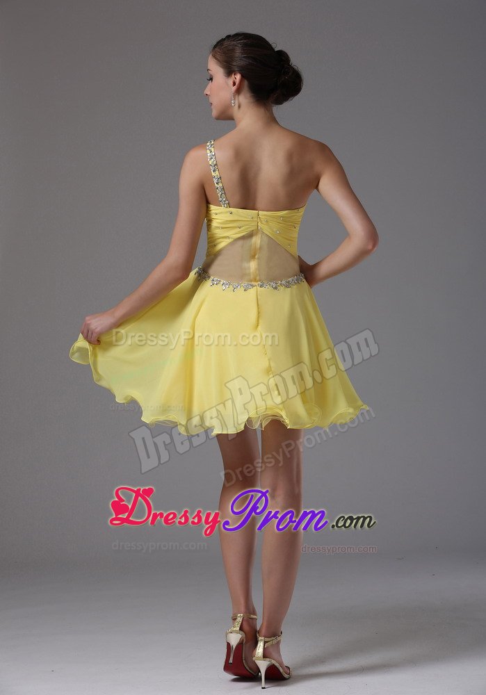 Mini Beading One Shoulder Yellow Dresses For End Of Year Socials