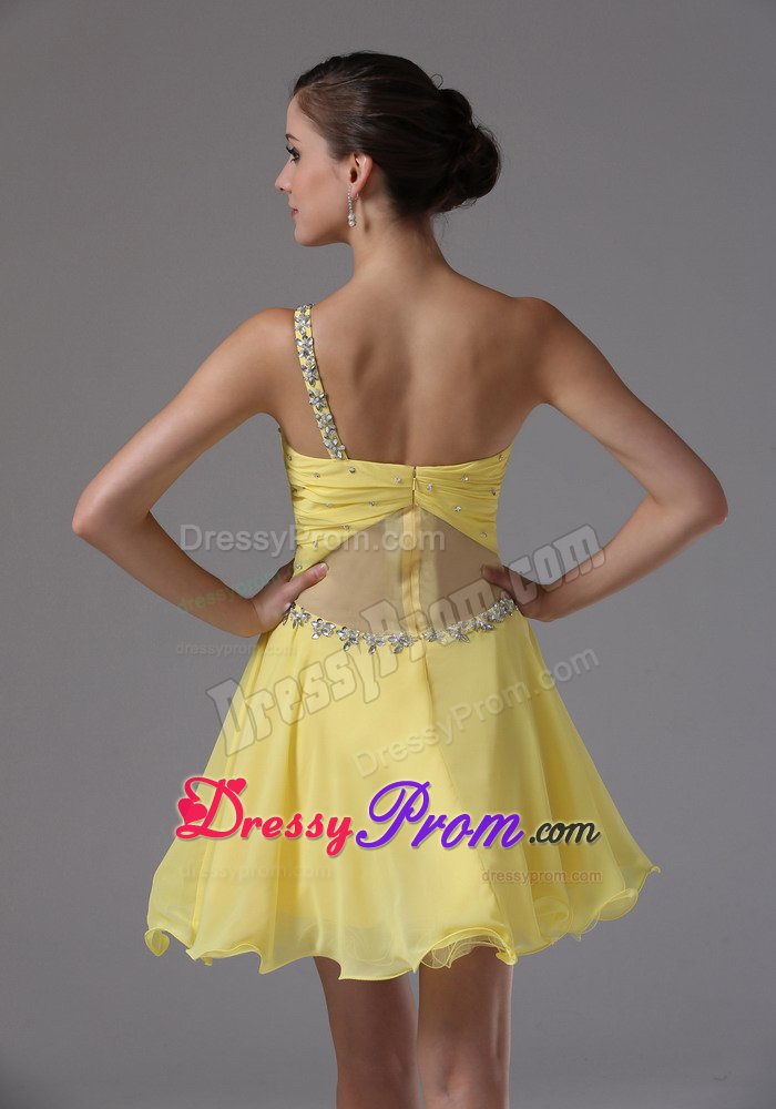 Mini Beading One Shoulder Yellow Dresses For End Of Year Socials
