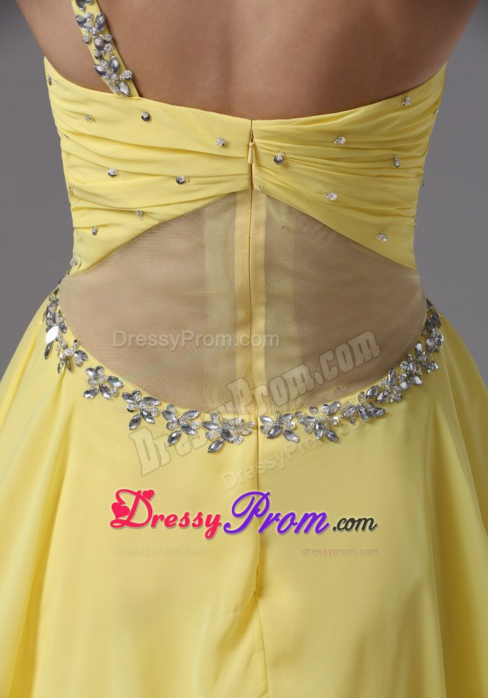 Mini Beading One Shoulder Yellow Dresses For End Of Year Socials