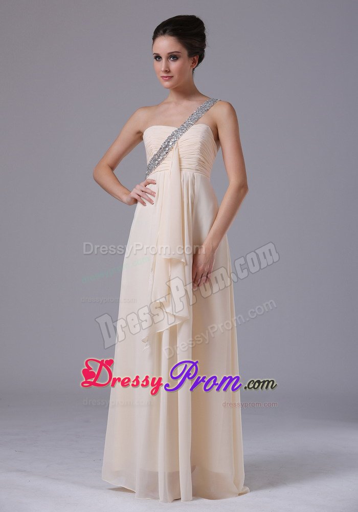 Champagne Beading One Shoulder Prom Dress with Asymmetrical Ruffles