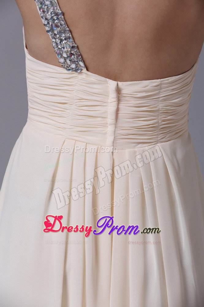 Champagne Beading One Shoulder Prom Dress with Asymmetrical Ruffles