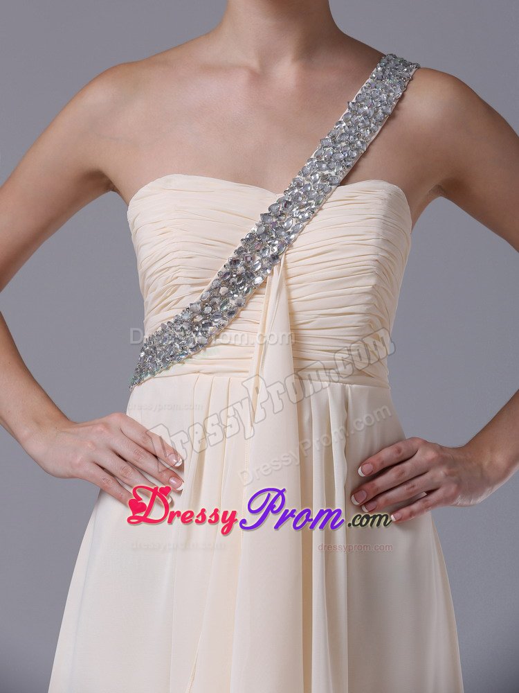 Champagne Beading One Shoulder Prom Dress with Asymmetrical Ruffles