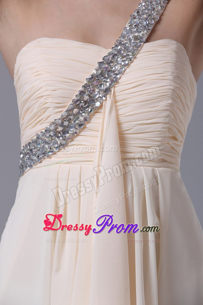 Champagne Beading One Shoulder Prom Dress with Asymmetrical Ruffles