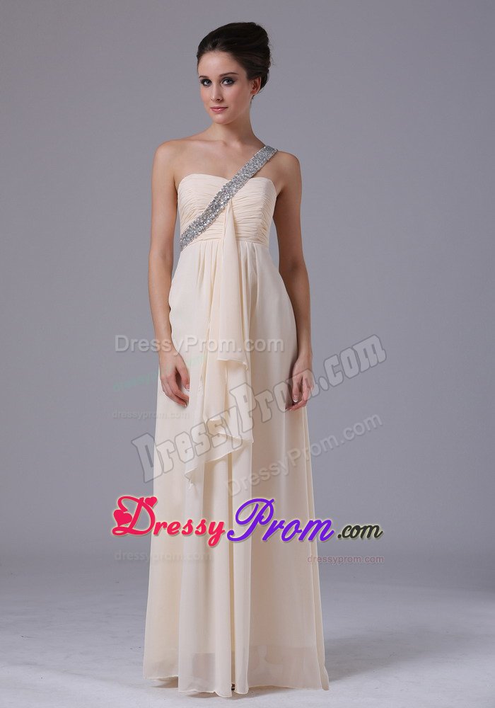 Champagne Beading One Shoulder Prom Dress with Asymmetrical Ruffles