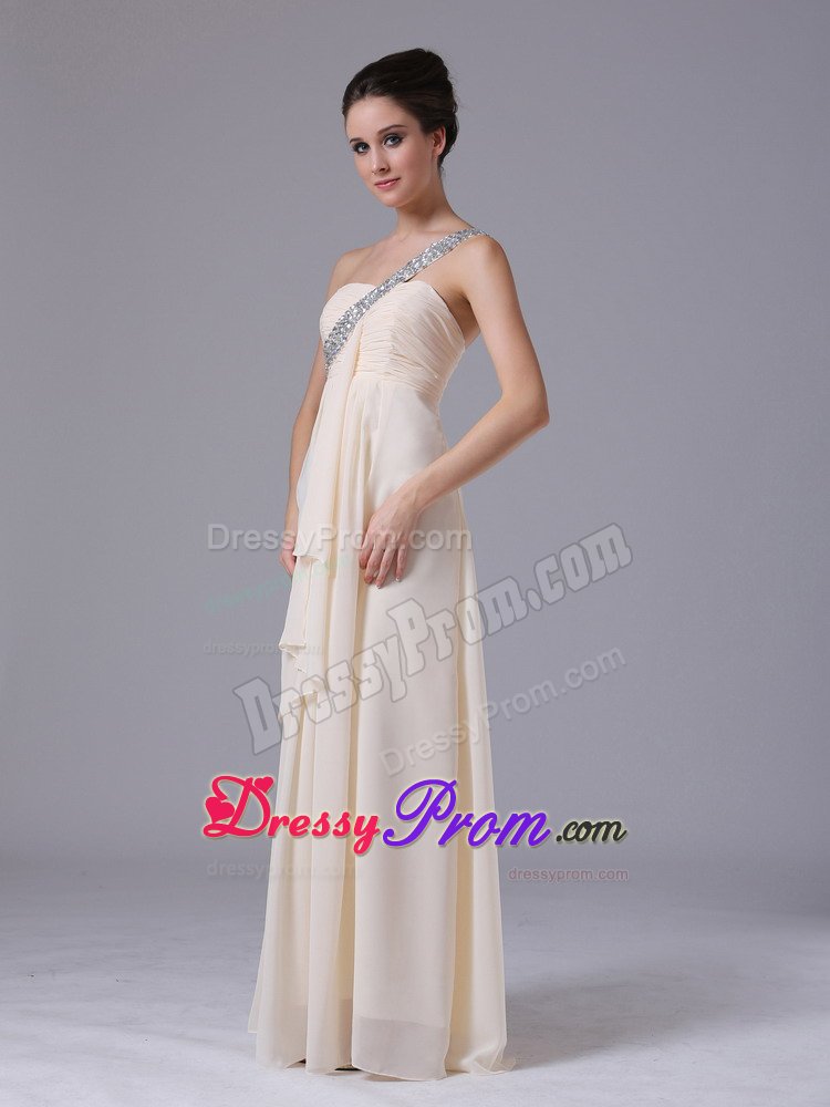 Champagne Beading One Shoulder Prom Dress with Asymmetrical Ruffles