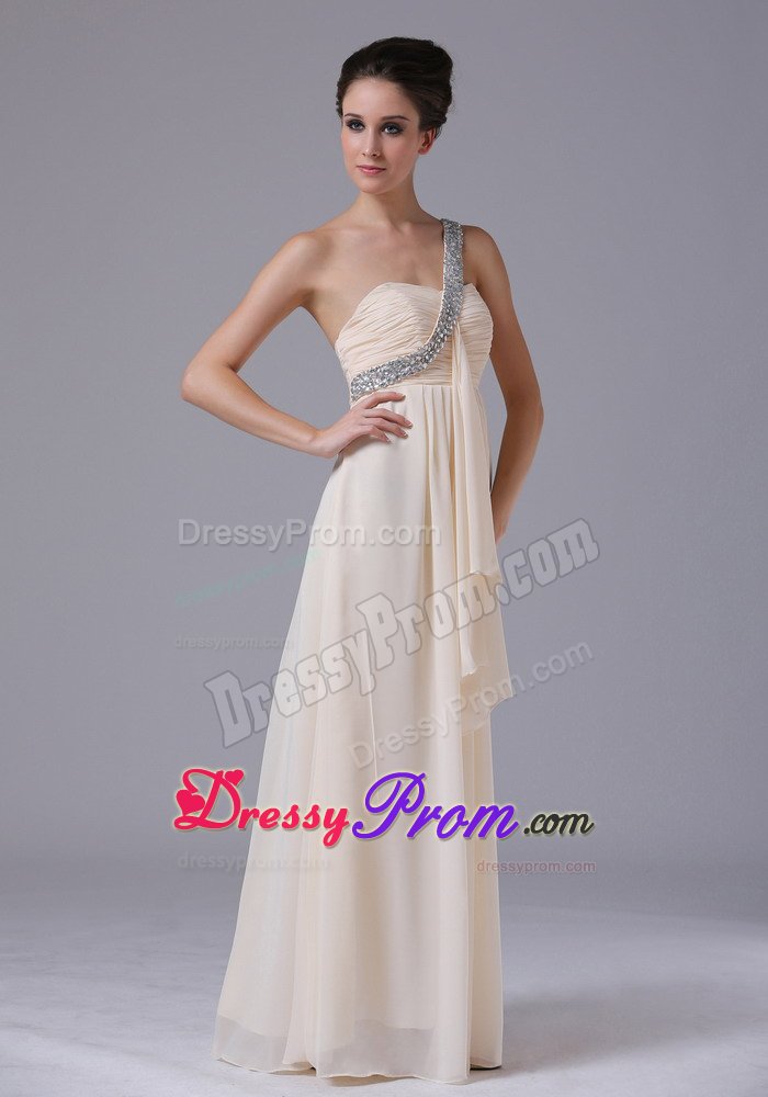 Champagne Beading One Shoulder Prom Dress with Asymmetrical Ruffles