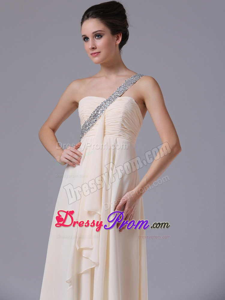 Champagne Beading One Shoulder Prom Dress with Asymmetrical Ruffles