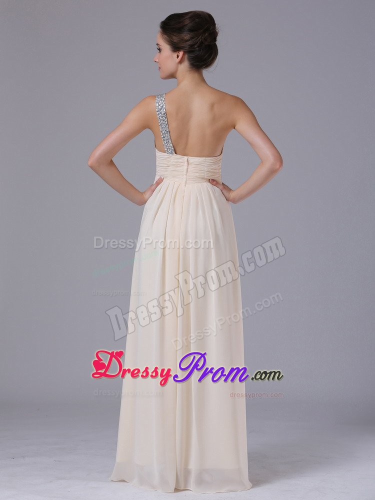 Champagne Beading One Shoulder Prom Dress with Asymmetrical Ruffles