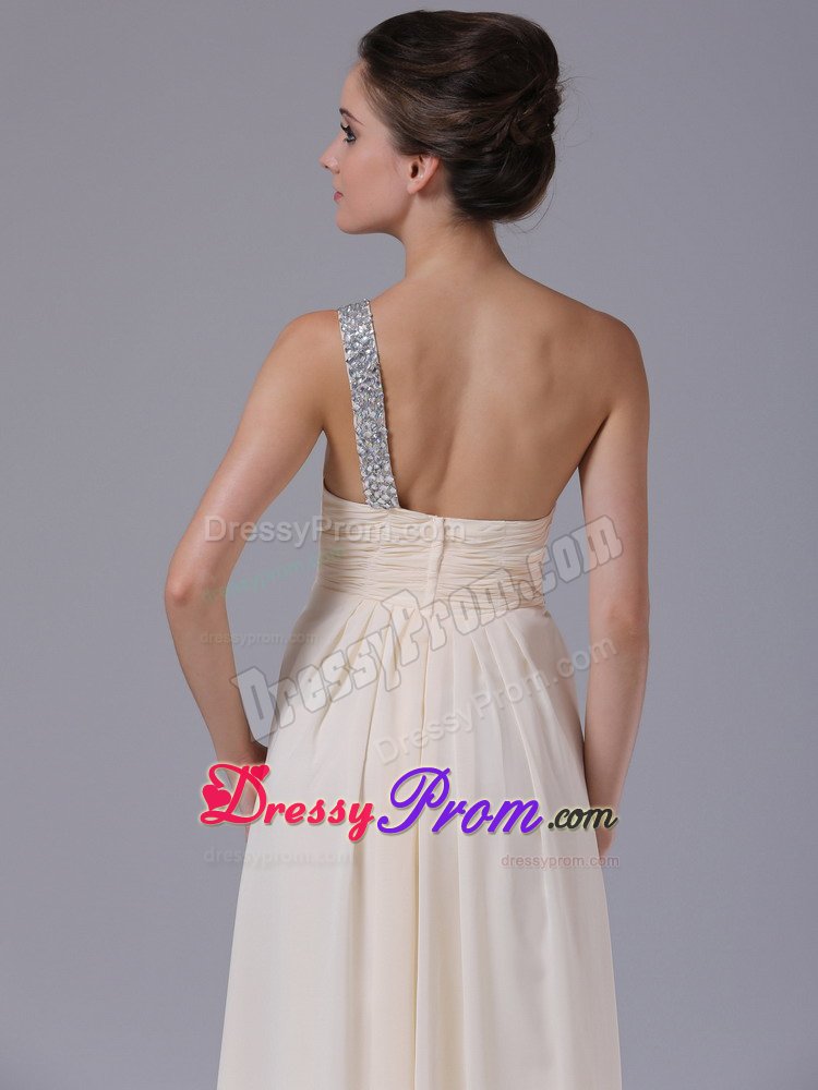 Champagne Beading One Shoulder Prom Dress with Asymmetrical Ruffles