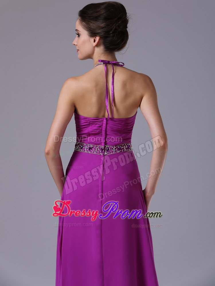 Halter Beading Fuchsia Chiffon 2013 Prom Dress Floor-length