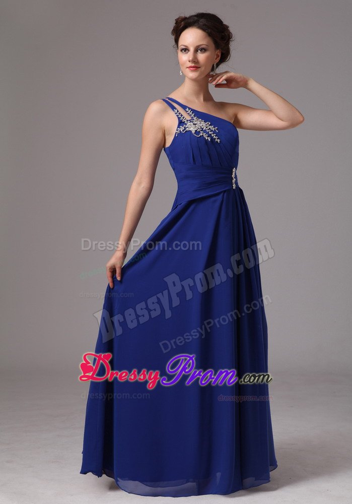 Royal Blue One Shoulder Appliques Prom Nightclub Dress