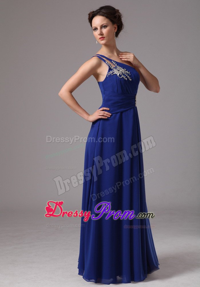 Royal Blue One Shoulder Appliques Prom Nightclub Dress