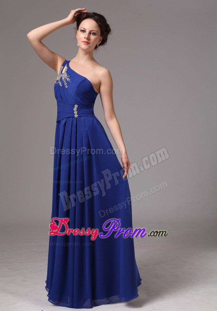 Royal Blue One Shoulder Appliques Prom Nightclub Dress