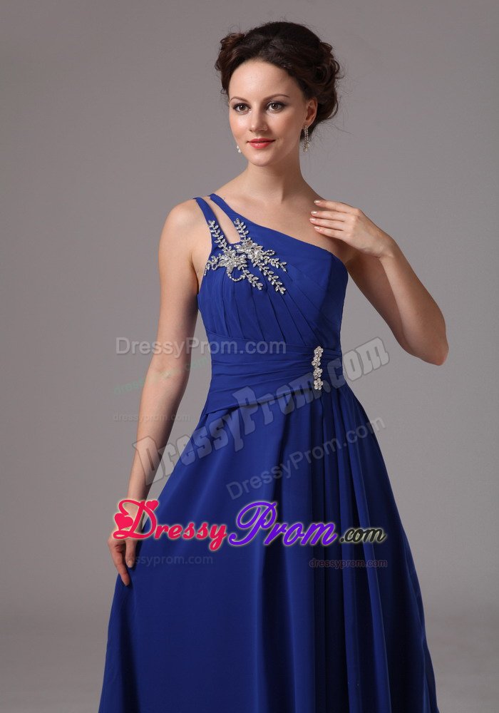 Royal Blue One Shoulder Appliques Prom Nightclub Dress