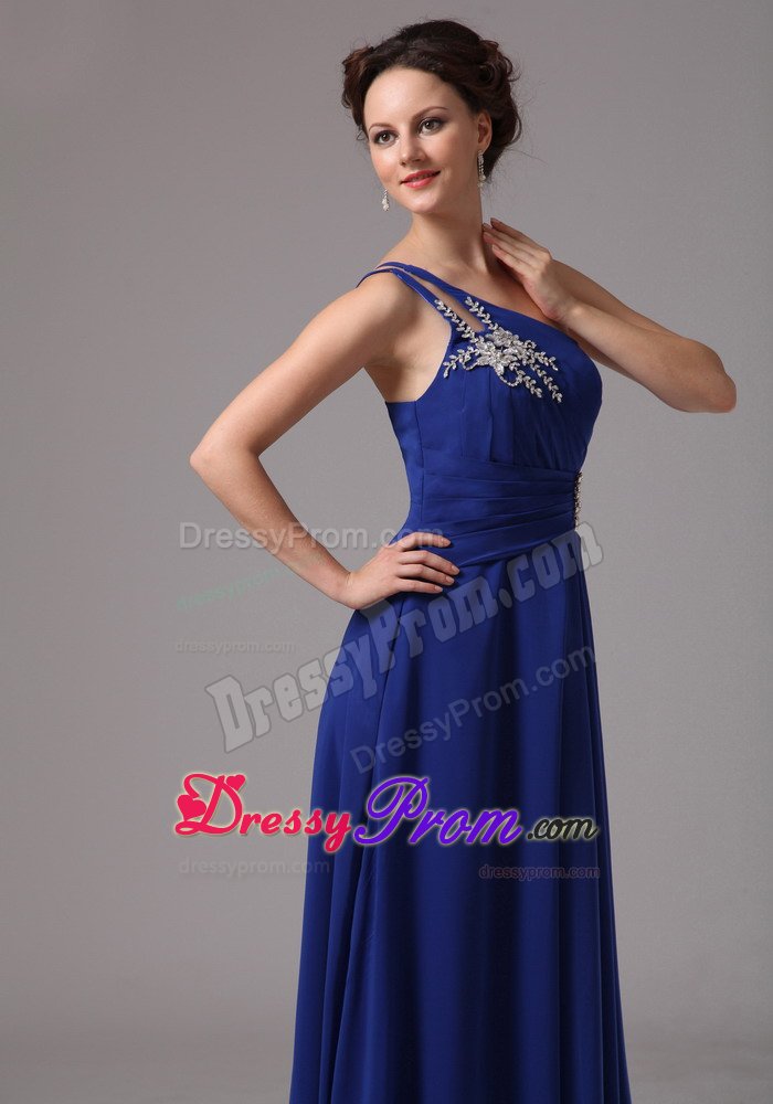 Royal Blue One Shoulder Appliques Prom Nightclub Dress
