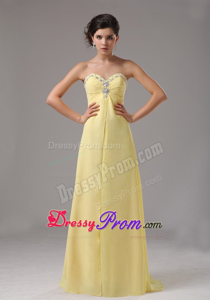 Empire Sweetheart Beading Yellow Dresses For Debutante Ball