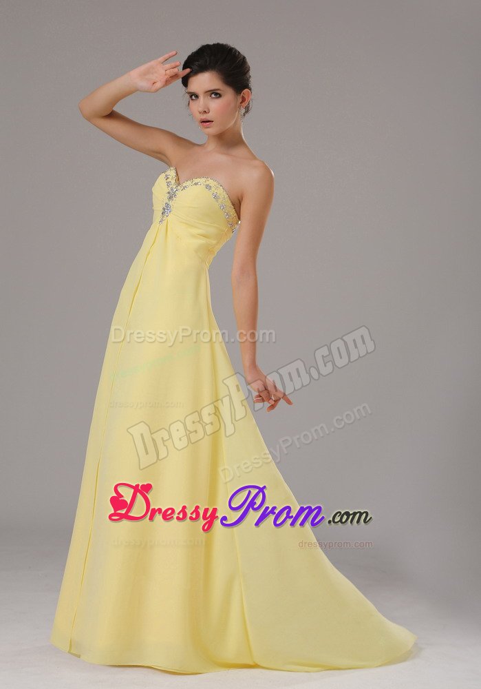Empire Sweetheart Beading Yellow Dresses For Debutante Ball