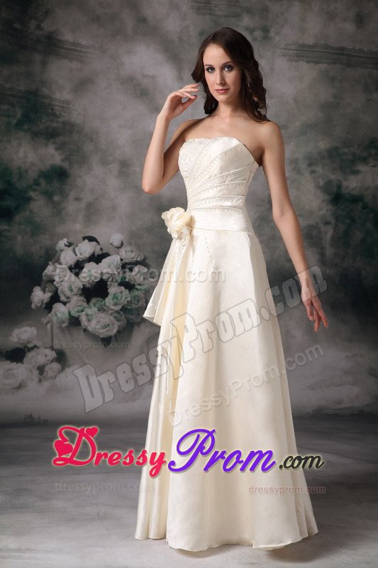 Empire Strapless Beige Prom Bridesmaid Dress with Sash