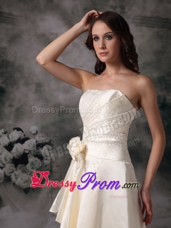 Empire Strapless Beige Prom Bridesmaid Dress with Sash