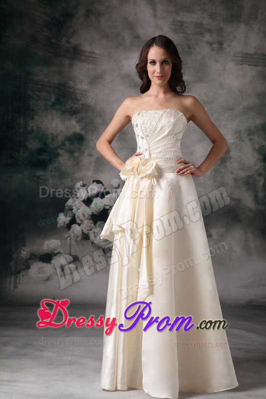 Empire Strapless Beige Prom Bridesmaid Dress with Sash