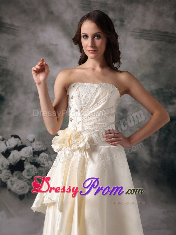 Empire Strapless Beige Prom Bridesmaid Dress with Sash