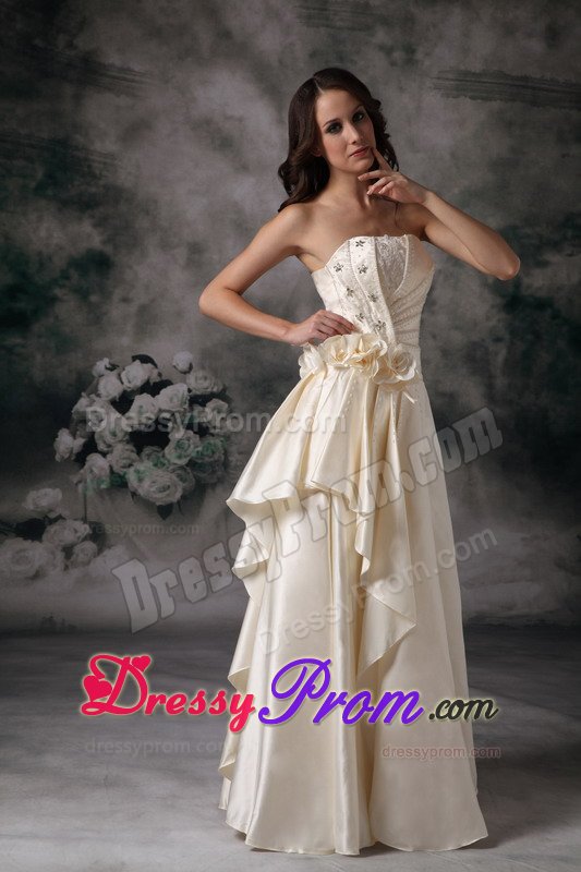 Empire Strapless Beige Prom Bridesmaid Dress with Sash