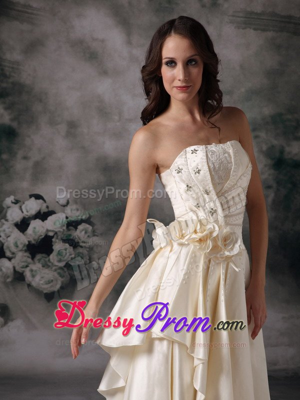 Empire Strapless Beige Prom Bridesmaid Dress with Sash