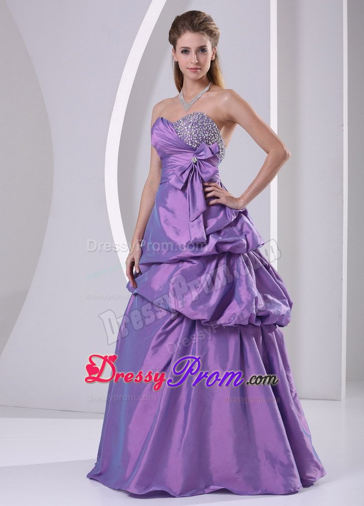 Sweetheart Beaded Pick-ups and Bowknot Purple Prom Dress