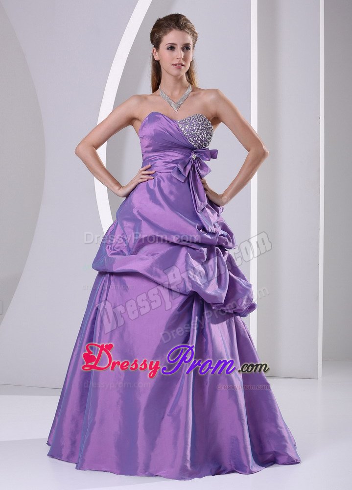 Sweetheart Beaded Pick-ups and Bowknot Purple Prom Dress