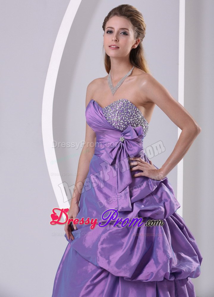 Sweetheart Beaded Pick-ups and Bowknot Purple Prom Dress