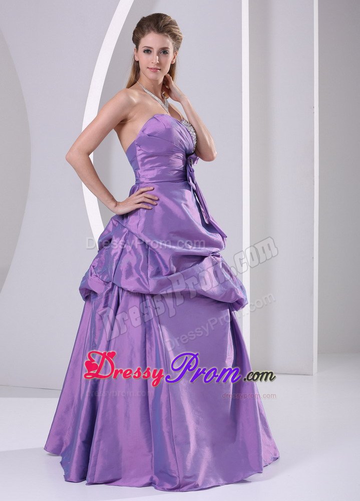 Sweetheart Beaded Pick-ups and Bowknot Purple Prom Dress
