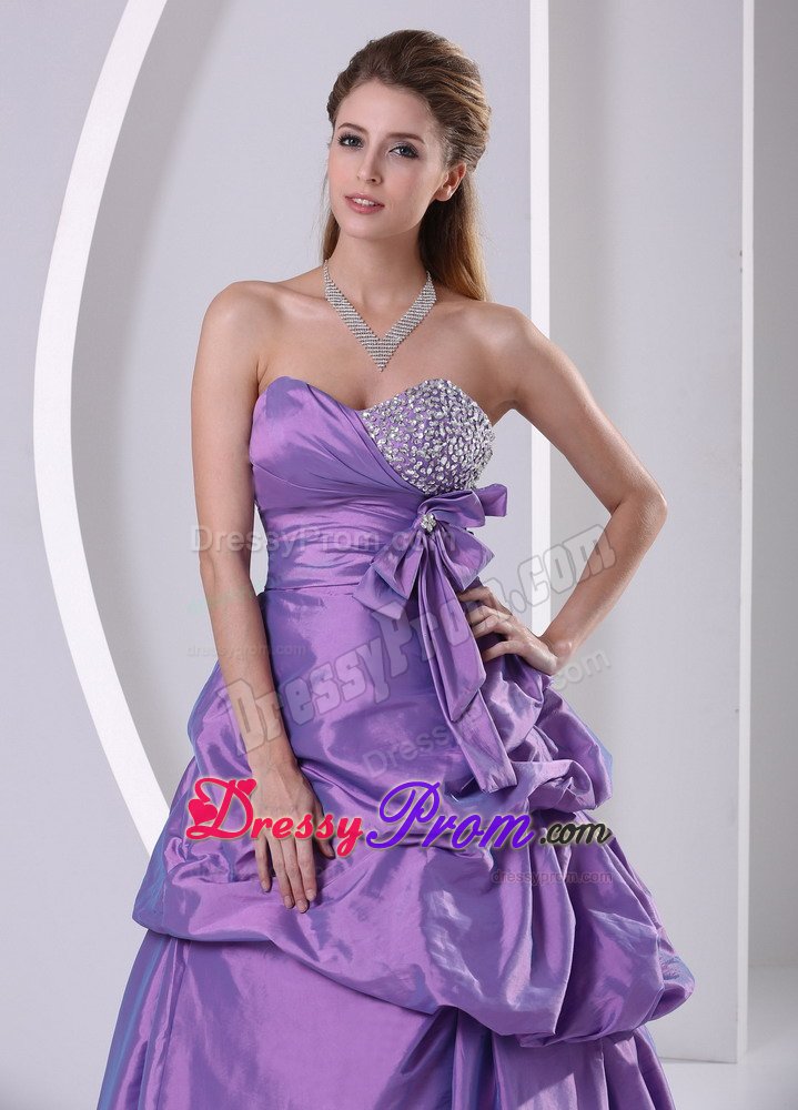 Sweetheart Beaded Pick-ups and Bowknot Purple Prom Dress