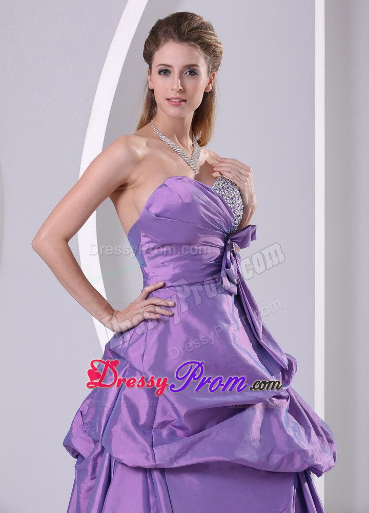 Sweetheart Beaded Pick-ups and Bowknot Purple Prom Dress