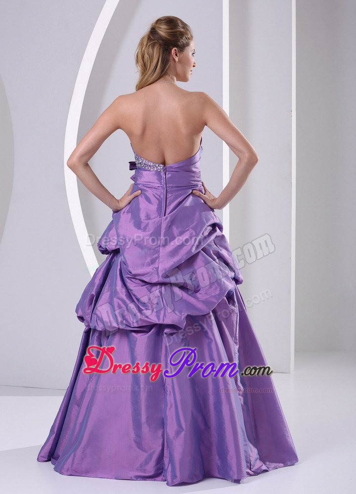 Sweetheart Beaded Pick-ups and Bowknot Purple Prom Dress