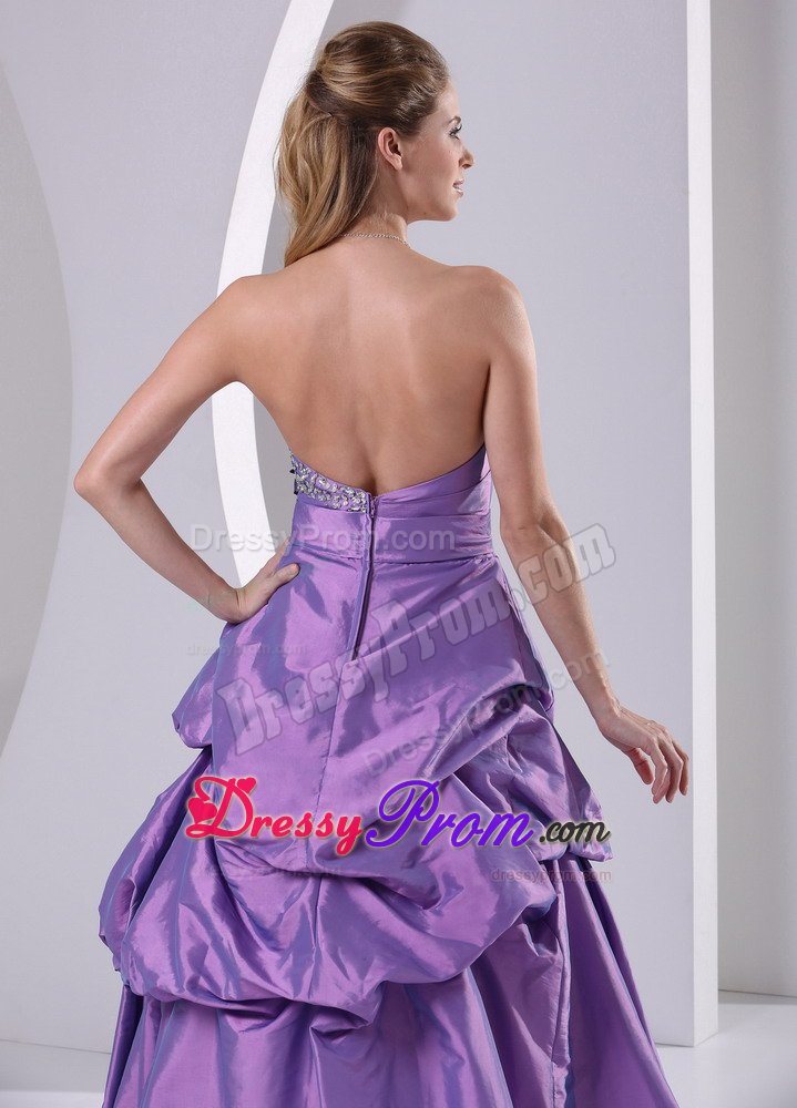 Sweetheart Beaded Pick-ups and Bowknot Purple Prom Dress