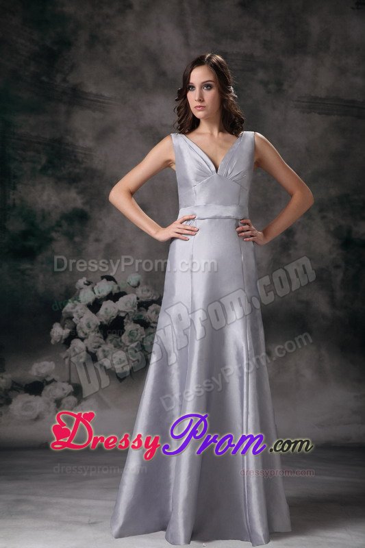 Sheath V-neck Grey Column Floor-length Prom Homecoming Dress