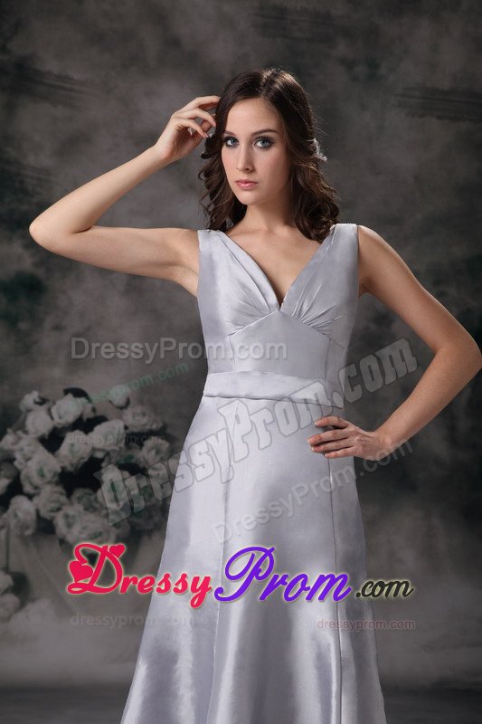 Sheath V-neck Grey Column Floor-length Prom Homecoming Dress