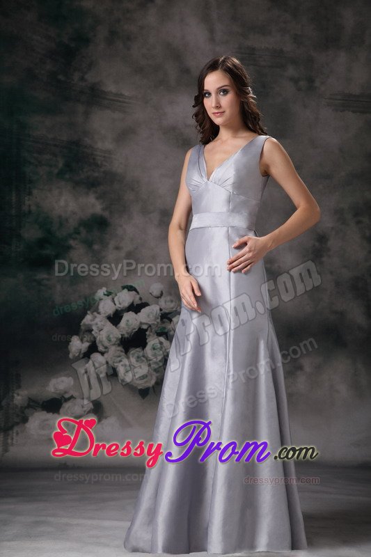 Sheath V-neck Grey Column Floor-length Prom Homecoming Dress