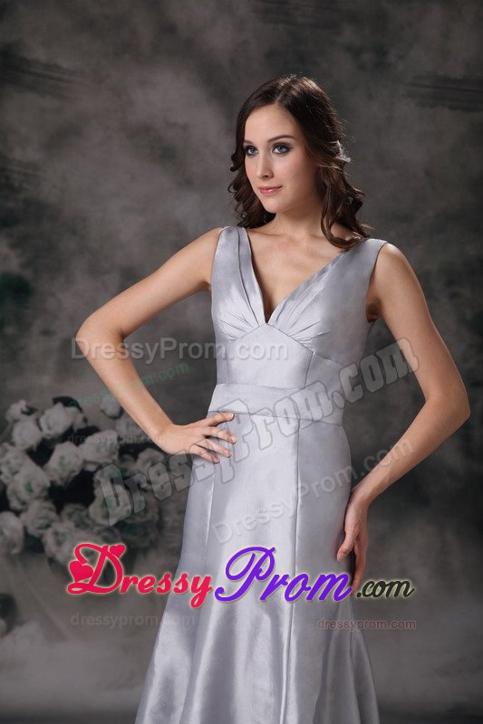 Sheath V-neck Grey Column Floor-length Prom Homecoming Dress