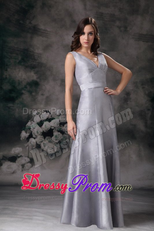 Sheath V-neck Grey Column Floor-length Prom Homecoming Dress