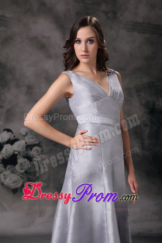 Sheath V-neck Grey Column Floor-length Prom Homecoming Dress
