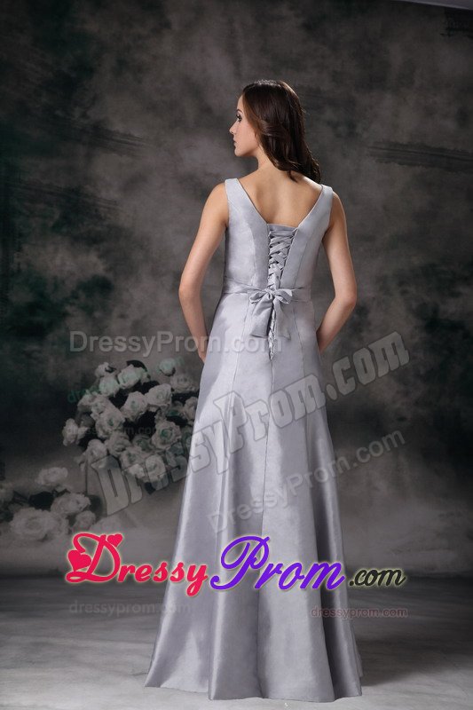 Sheath V-neck Grey Column Floor-length Prom Homecoming Dress