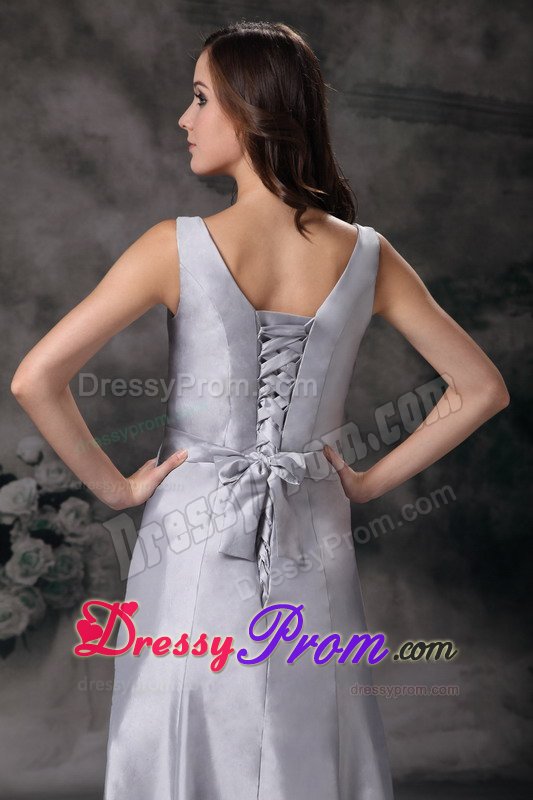 Sheath V-neck Grey Column Floor-length Prom Homecoming Dress