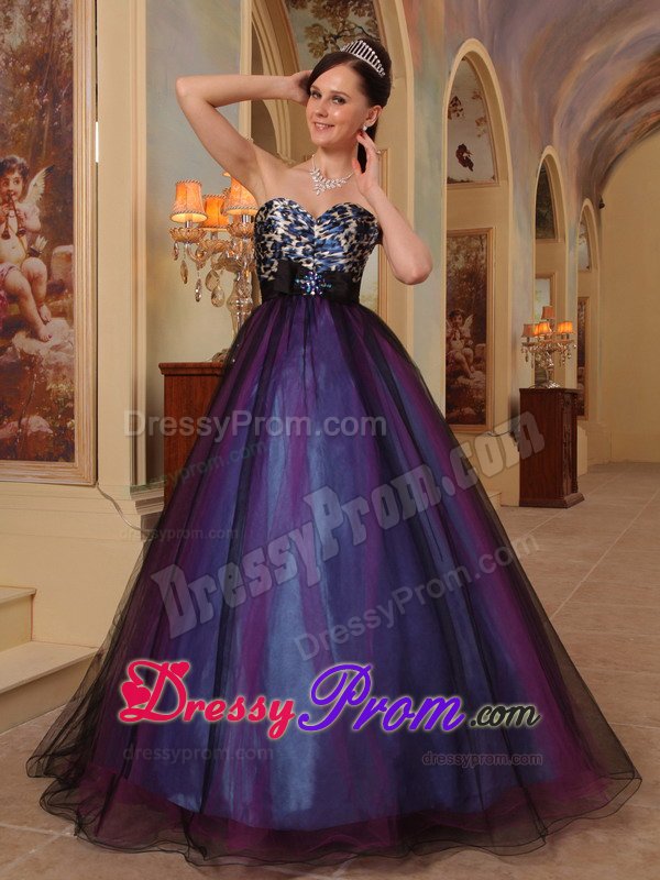 Purple Sweetheart Brooch Leopard Print Beading Prom Dress