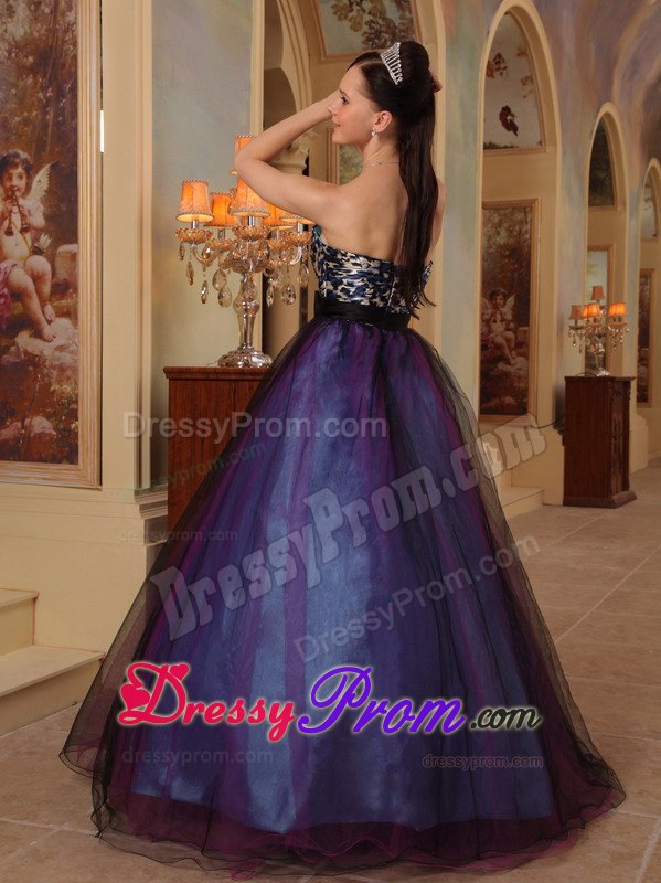 Purple Sweetheart Brooch Leopard Print Beading Prom Dress