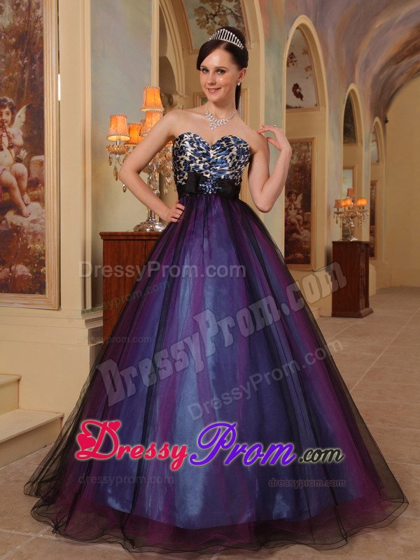 Purple Sweetheart Brooch Leopard Print Beading Prom Dress